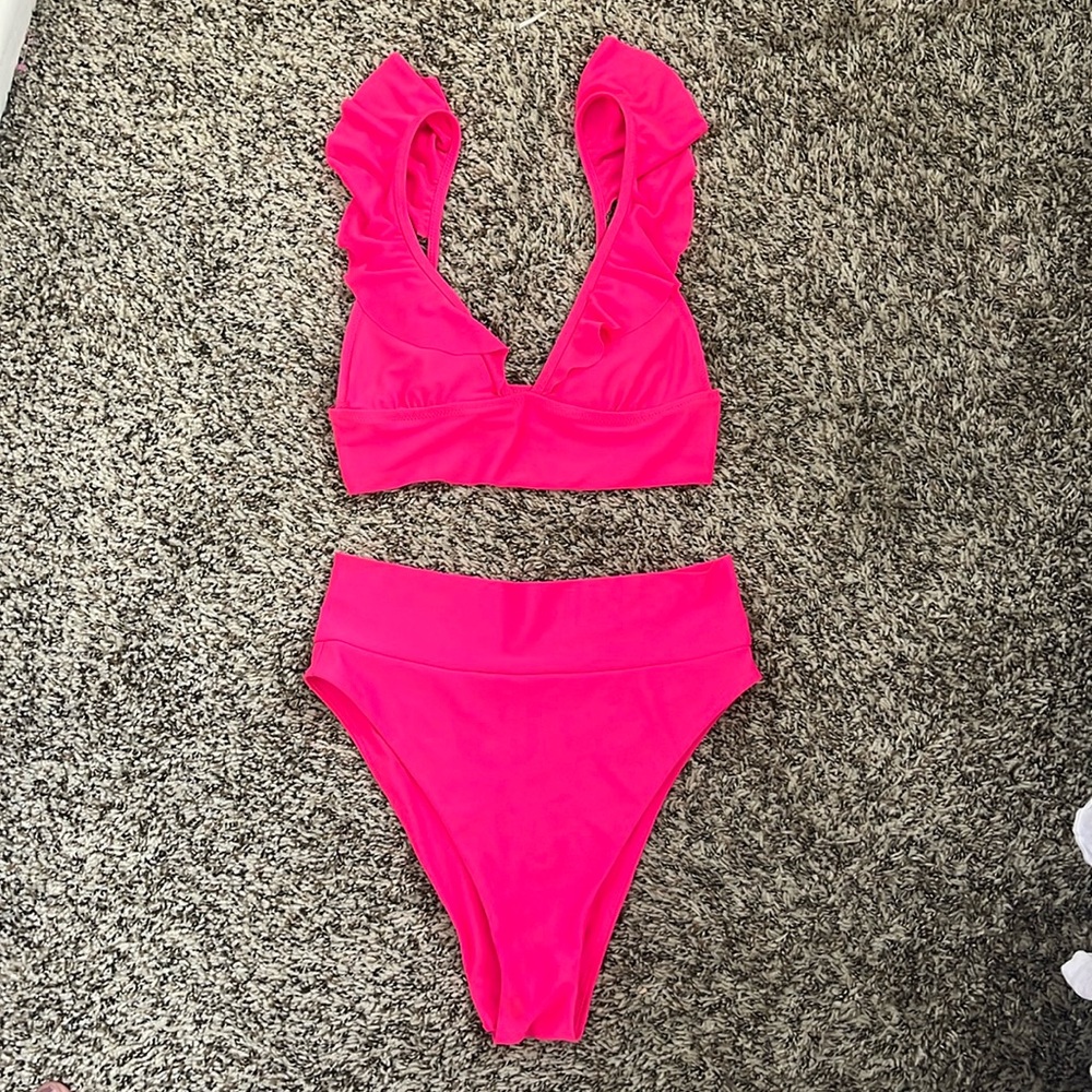Hot pink high waisted bikini